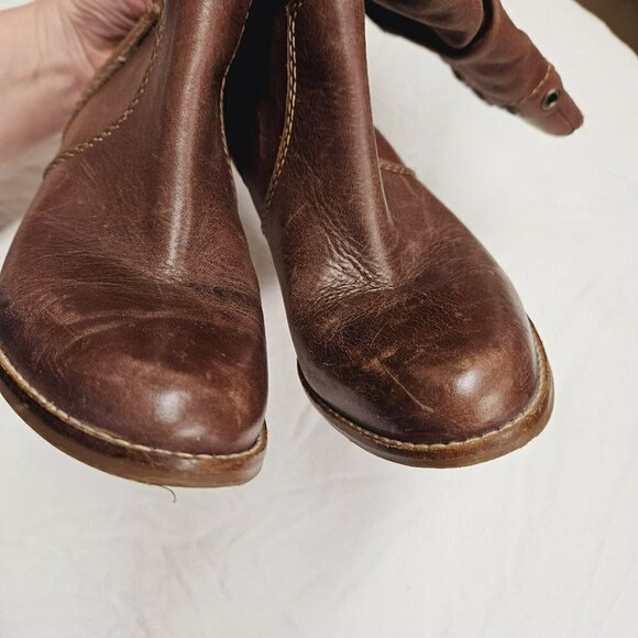 Zodiac Cognac Brown Eyelet Grommet Scalloped Ruche Leather Pull on Boots ROSE 8 - Picture 5 of 8